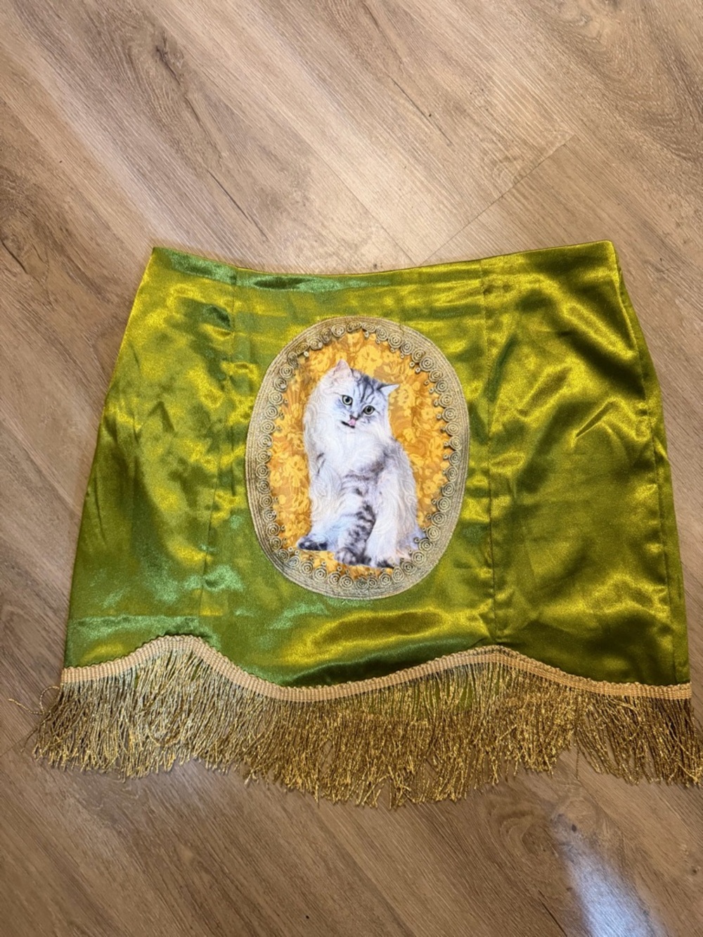 Shein Satin Cat Skirt Gold Fringe Cottagecore Size Large